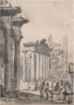 Pannini, Giovanni Paolo - Umkreis: Architekturcapriccio mit römischen Ruinen, Obelisk und F...