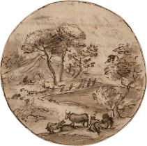 Lorrain, Claude - zugeschrieben: Arkadische Landschaft mit Hirte und seiner Herde