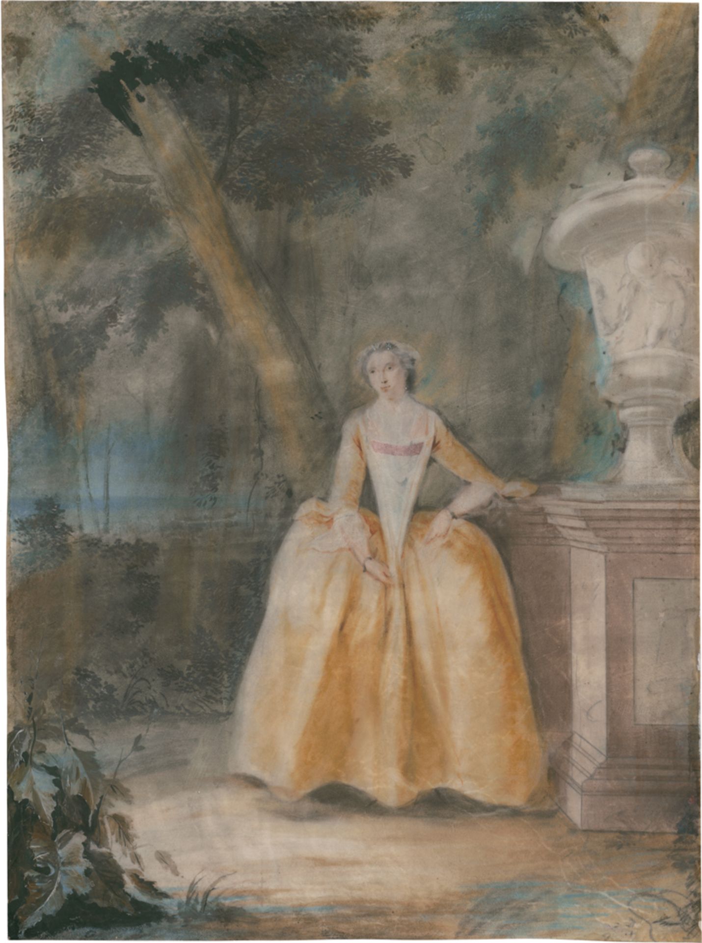 Troost, Cornelis: Junge Frau im gelben Kleid im Park