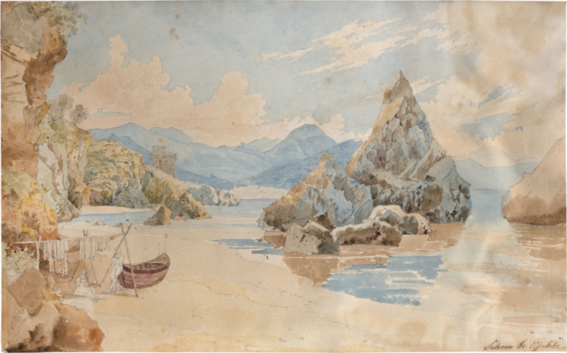 Eisenlohr, Friedrich: Blick von Vietri sul Mare mit den Due Fratelli auf Saler...