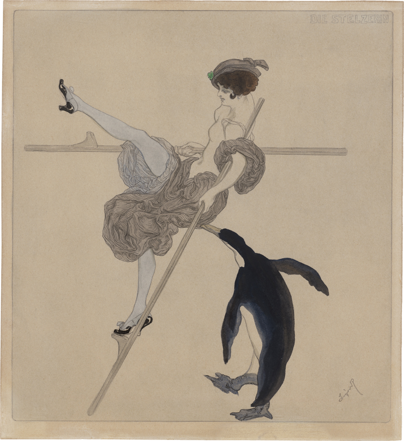 Bayros, Franz von: "Die Stelzerin" begleitet von einem Pinguin