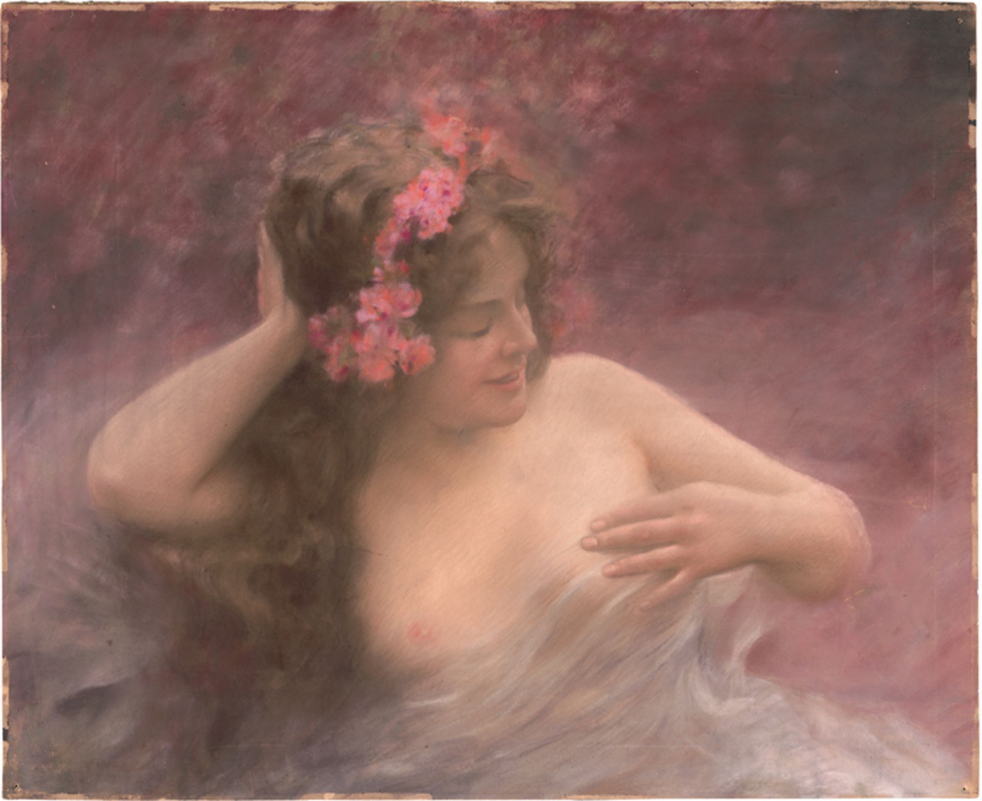 Belgisch: um 1890. Frühling: Frau mit Kirschblüten im Haar
