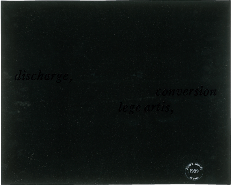 Kosuth, Joseph: discharge, conversion, lege artis