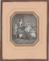 Daguerreotype: Studio portrait of a mother with her eight children, Ham...