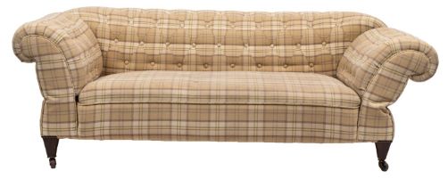 A late Victorian / Edwardian button re-upholstered drop end Chesterfield sofa,