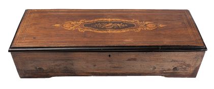 A Continental rosewood and marquetry cased musical box,