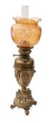 A Victorian gilt metal table oil lamp,