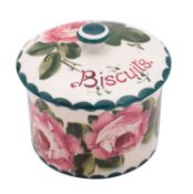 A Weymss ware biscuit barrel and cover painted with pink cabbage roses,