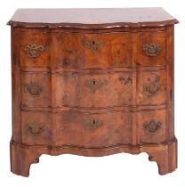 A Dutch walnut serpentine front chest of drawers in 18th century style,
