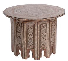 A Levantine stained hardwood and bone sadeli worked low table,