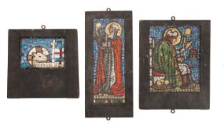 Three mosaic panels representing St Nicholas, another Saint and the Lamb of God,
