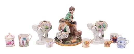 A mixed group of porcelain, comprising a Continental porcelain figure group,