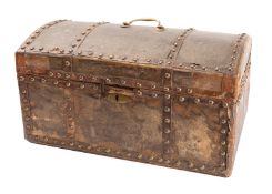 A George III pony hide and studded leather travelling trunk,