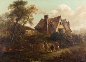 Edward Robert Smyth (British, 1810-1899) Cottage scene with three Figures,