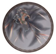 A Japanese cloisonné plate decorated with Raijin, the god of thunder,