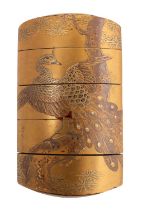 A Japanese gold lacquer five-case inro of rounded rectangular form,