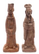 Two Chinese terracotta funerary figures, of standing dignitaries, 18cm high.