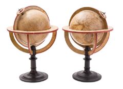 Charles Francois Delamarche, Paris, a matched pair of Louis Philippe table globes,