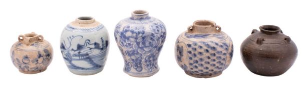 Three small Chinese Swatow blue and white jars,