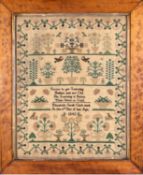 An early Victorian needlework sampler, the work of Elizabeth Sarah Cox, in the 11th Year of her Age,