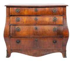 A Dutch stained walnut bombe commode,