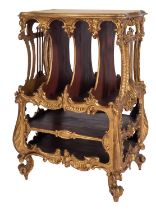 A Victorian carved and giltwood Canterbury in Rococo Revival taste,