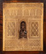 A Spanish stained plaster souvenir relief panel from the Alhambra Palace,
