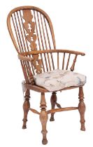 A Victorian oak, elm and beech Windsor elbow chair,