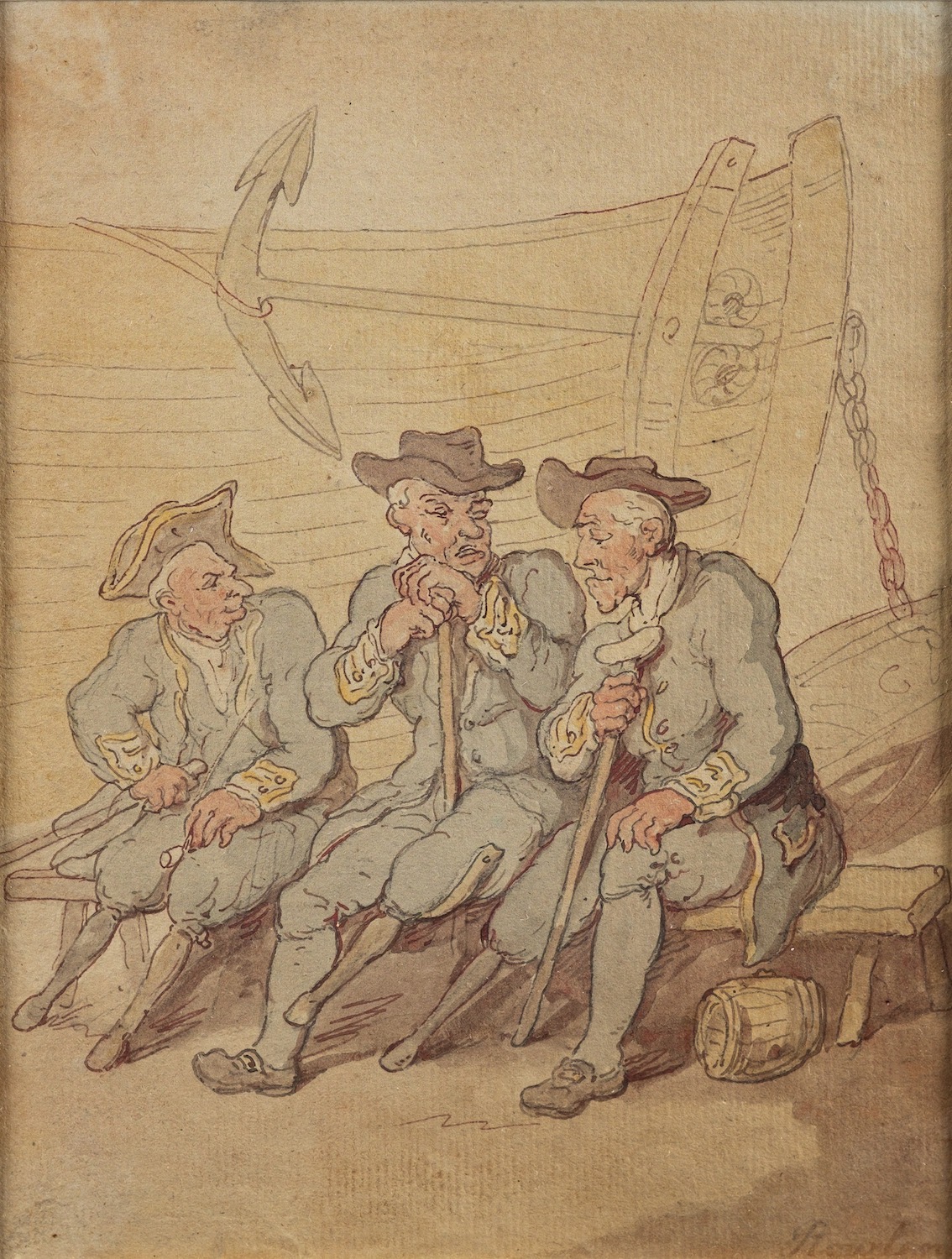 Thomas Rowlandson (British, 1756-1827) Three Old Salts Pen, ink and watercolour 19 x 14.