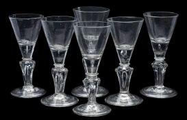 A matched set of six wine glasses in 18th century style,