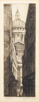 Four etchings including a view of Tower Bridge,