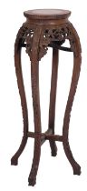 A Chinese carved hardwood and marble inset stand,