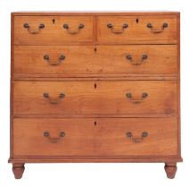 A Victorian oak chest of drawers, possibly for campaign use, late 19th century; in two sections,