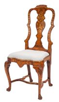 A Dutch walnut and marquetry side chair,