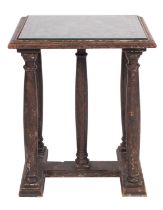 A Southern European painted pine and leather topped occasional table,