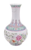 A Chinese famille rose bottle vase painted with peony,