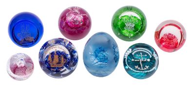 Eight primarily commemorative Caithness paperweights, comprising Moon Crystal, Fireball,