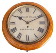 Basset Willis, Rochester an oak wall clock having an eight-day duration,
