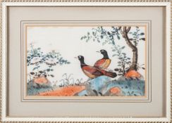 A set of six Chinese pith paintings of exotic birds amongst flowering branches, Qing Dynasty,
