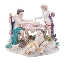 A large 18th century Meissen group emblematic of the Gamble of Love,