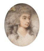 British School, 19th Century Portrait of Mrs Johnstone, head and shoulders, in white dress,