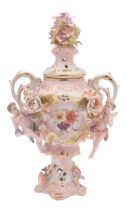 A Sitzendorf porcelain vase and cover,