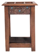An oak hall stand in Arts & Crafts style, in the manner of work retailed by Liberty & Co.