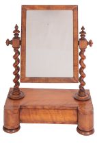 A Victorian walnut dressing table mirror, circa 1860; with angle adjustable rectangular plate,