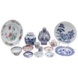 A mixed lot of Chinese ceramics Qing Dynasty and later including a famille rose teapot and cover;