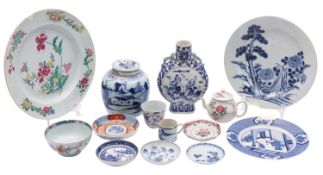 A mixed lot of Chinese ceramics Qing Dynasty and later including a famille rose teapot and cover;