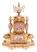 Japy Frères a late-Victorian gilt-metal and porcelain mounted mantel clock the eight-day duration