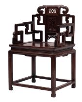 A Chinese huanghuali elbow chair,