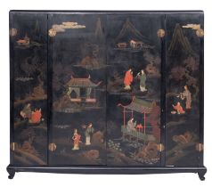 A polychrome painted wood wardrobe in Chinoiserie taste,