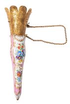 A Continental gilt metal mounted porcelain posy vase, third quarter 19th century; of conical form,